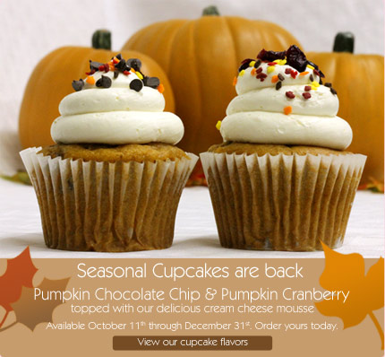 Pumpkin Promo 2011 Seasonal Cupcakes are back Pumpkin Chocolate Chip & Pumpkin Cranberry